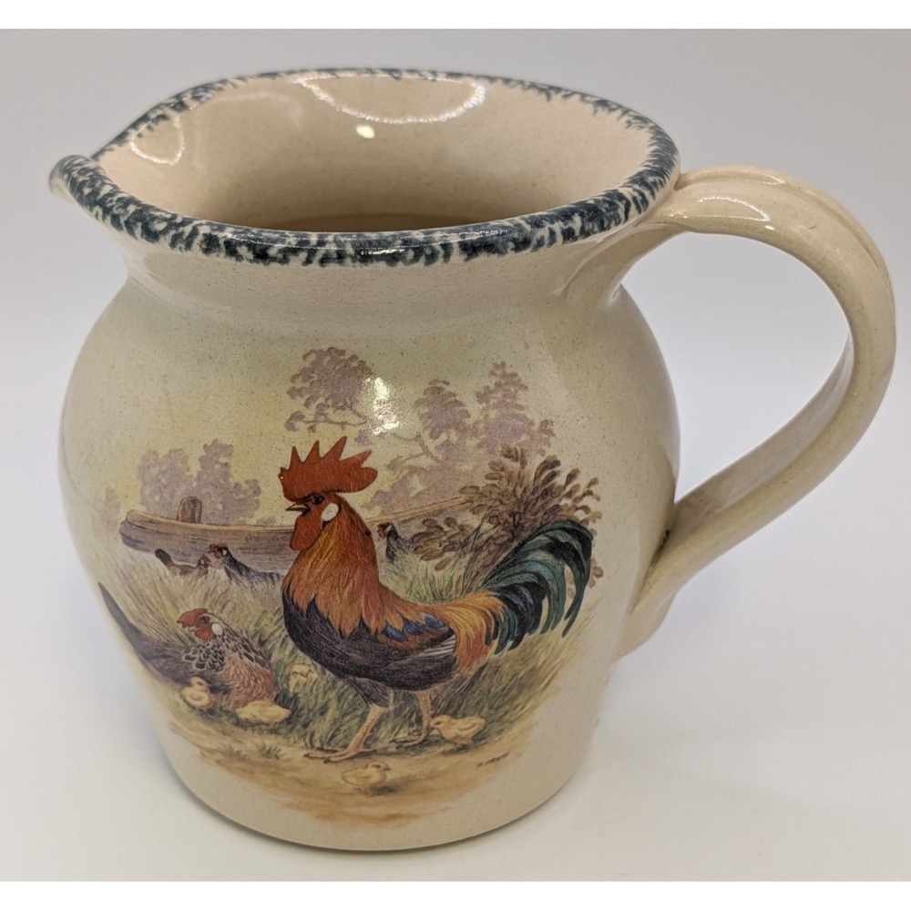 Casey Pottery Marshall Texas Pitcher Rooster/Hen/Chicks 16 oz‎ 4.25 in tall